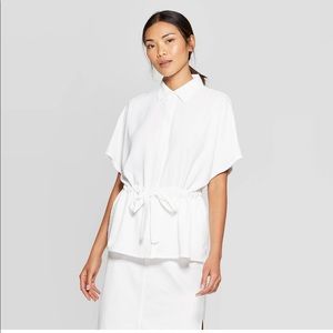Prologue white blouse with drawstring waist